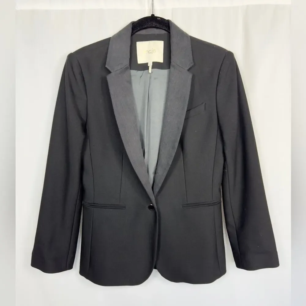 Maje Black & Denim Like Collar Blazer Size 38/M